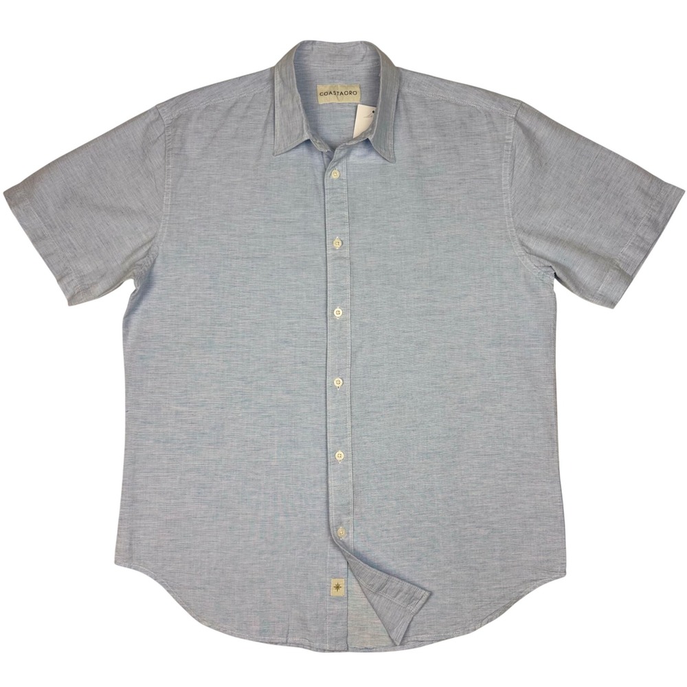 NWT Coastaoro Linen Blend Button Front Shirt Men M Sky Blue Short Sleeve Coastal